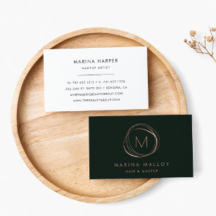 Modern Faux Rose Gold & Forest Abstract Business Card