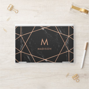 Modern Faux Rose Gold Geometric and Black Marble HP Laptop Skin
