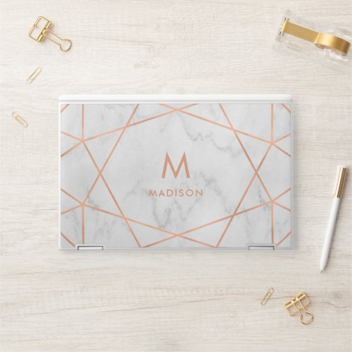 Modern Faux Rose Gold Geometric and White Marble HP Laptop Skin