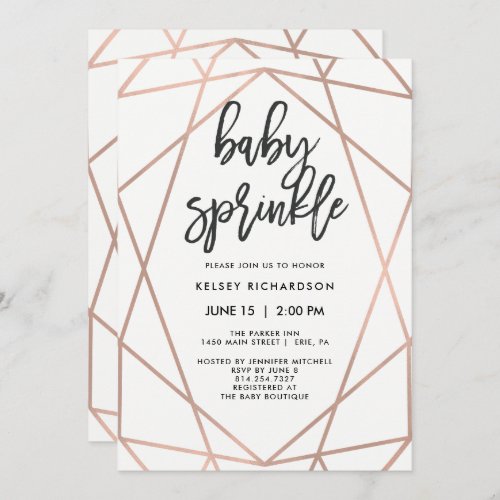 Modern Faux Rose Gold Geometric  Baby Sprinkle Invitation