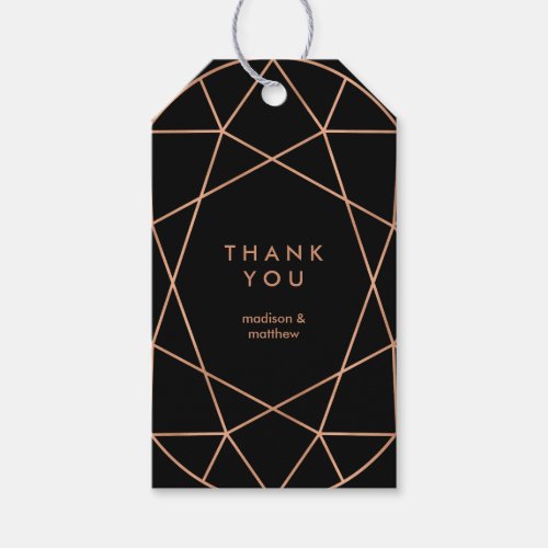 Modern Faux Rose Gold Geometric on Black Gift Tags