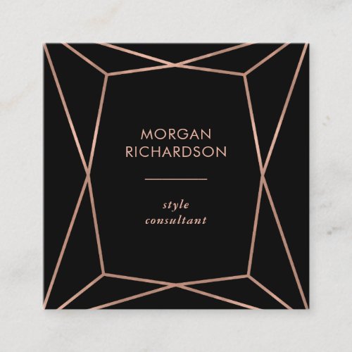 Modern Faux Rose Gold Geometric on Black Square Business Card