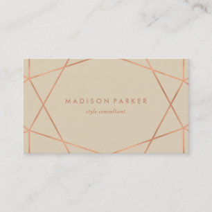 Modern Faux Rose Gold Geometric on Chic Beige Business Card