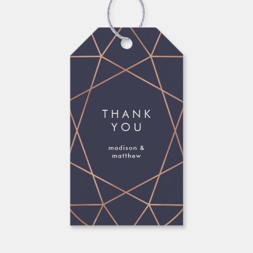 Modern Faux Rose Gold Geometric on Dark Blue Gift Tags