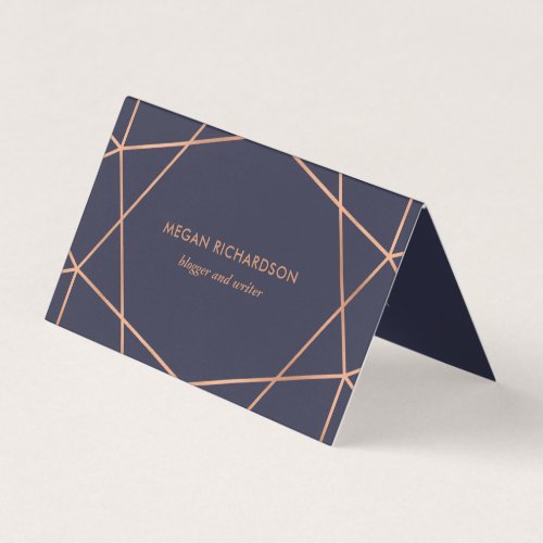 Modern Faux Rose Gold Geometric on Midnight Blue Business Card