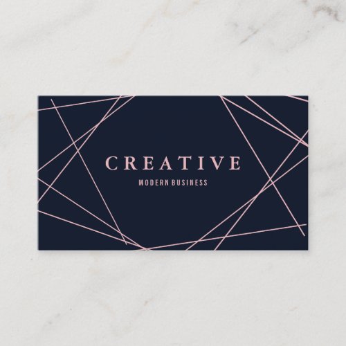 Modern Faux Rose Gold Geometric on Navy Blue Business Card