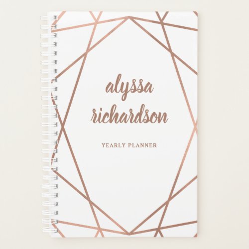 Modern Faux Rose Gold Geometric on White Planner