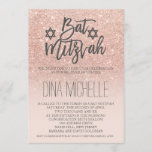 Modern faux rose gold glitter Bat Mitzvah Invitation<br><div class="desc">A modern,  pretty faux rose gold glitter shower ombre with pastel blush pink color block Bat Mitzvahy party invitation with rose gold ombre pattern fading onto a pink background. Perfect for a princess Bat Mitzvahn,  perfect for her,  the fashionista who loves modern pattern and glam</div>