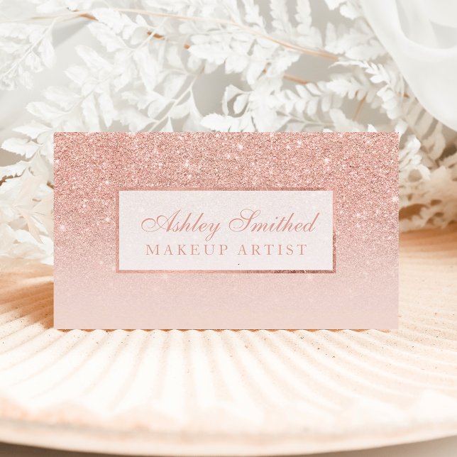 Modern faux rose gold glitter blush ombre makeup business card (Creator Uploaded)