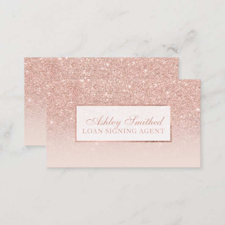 Modern Faux Rose Gold Glitter Blush Ombre Notary Business Card Zazzle