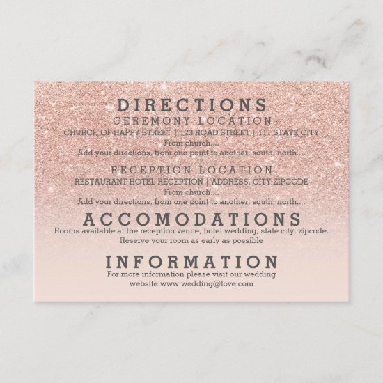 Modern faux rose gold glitter details wedding enclosure card