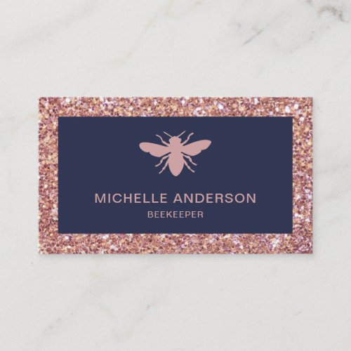 Modern Faux Rose Gold Glitter Honey Bee Beekeeper Business Card