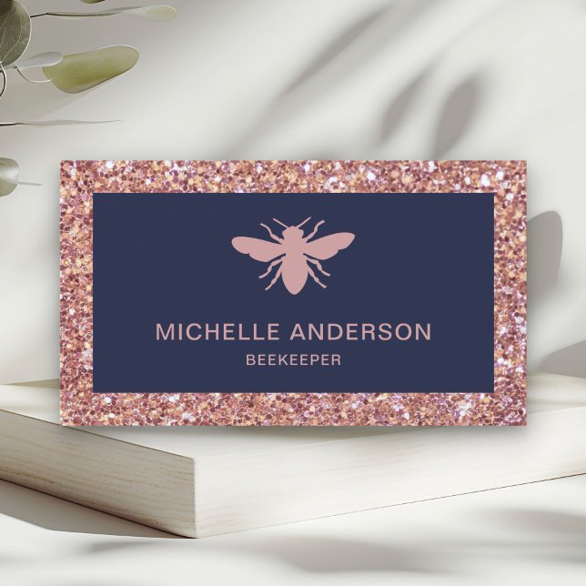 Modern Faux Rose Gold Glitter Honey Bee Beekeeper Business Card (Creator Uploaded)
