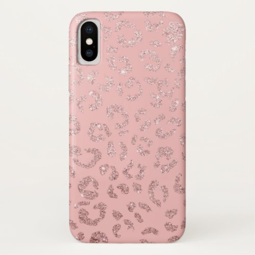 Modern faux rose gold glitter leopard girly pink iPhone x case