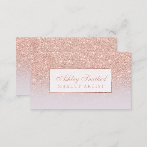 Modern faux rose gold glitter lilac ombre makeup business card