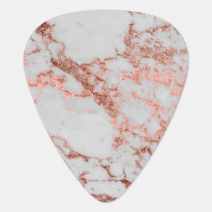 Modern faux rose gold glitter marble texture image guitar pick