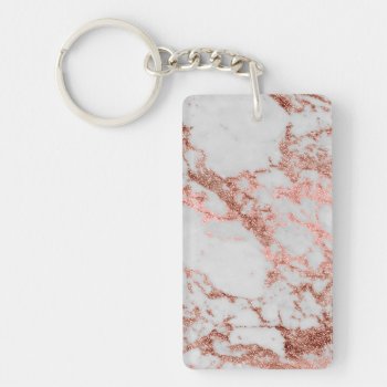 Modern Faux Rose Gold Glitter Marble Texture Image Keychain by InovArtS at Zazzle