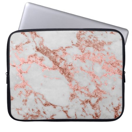 Modern Faux Rose Gold Glitter Marble Texture Image Laptop Sleeve