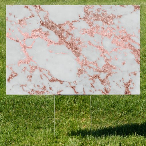 Modern faux rose gold glitter marble texture image sign Zazzle
