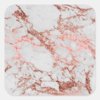 Modern Faux Rose Gold Glitter Marble Texture Image Square Sticker by InovArtS at Zazzle