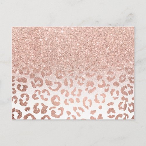 Modern faux rose gold glitter ombre leopard postcard