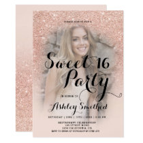 Modern faux rose gold glitter ombre photo Sweet 16 Invitation Modern faux rose gold glitter ombre photo Sweet 16 Invitation