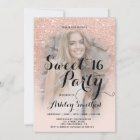 Modern faux rose gold glitter ombre photo Sweet 16