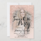 Modern faux rose gold glitter ombre photo Sweet 16