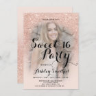 Modern faux rose gold glitter ombre photo Sweet 16