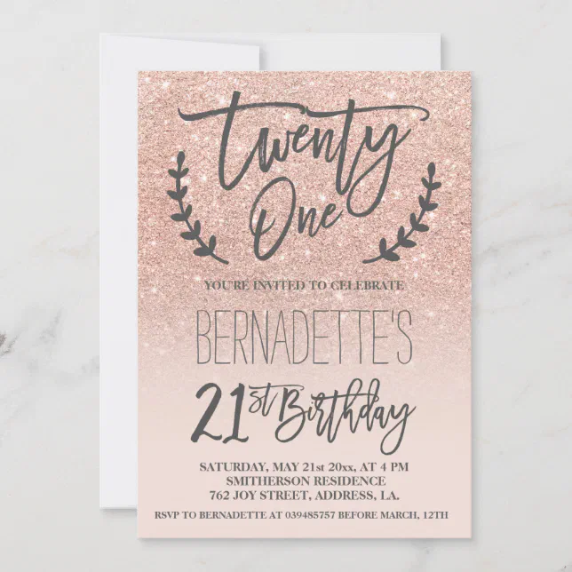 Modern faux rose gold glitter script 21st Birthday Invitation | Zazzle