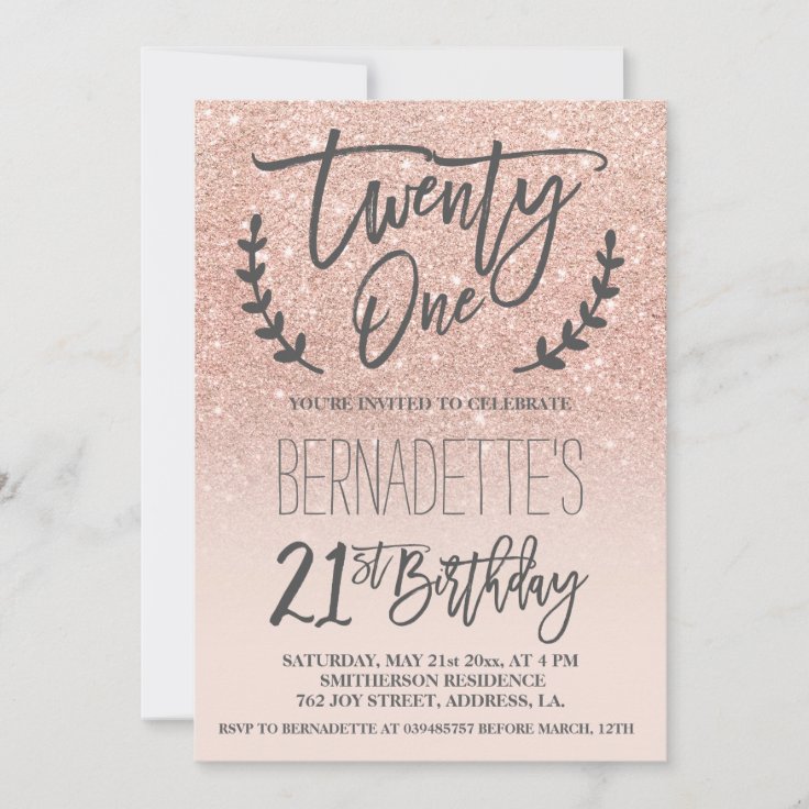 Modern faux rose gold glitter script 21st Birthday Invitation | Zazzle