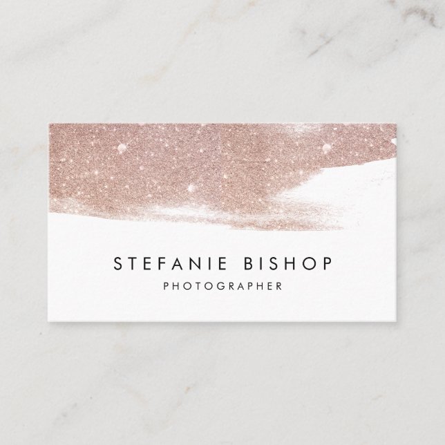 Modern Faux Rose Gold Glitter Sparkle Brush Stroke Business Card (Front)