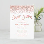 Modern Faux Rose Gold Glitter Sweet 16 Birthday Invitation (Standing Front)