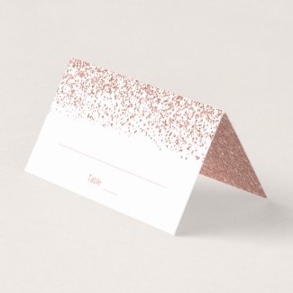 Modern Faux Rose Gold Glitter Wedding Folded Place Card