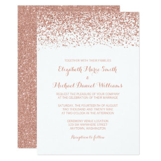 Modern Faux Rose Gold Glitter Wedding Invitations