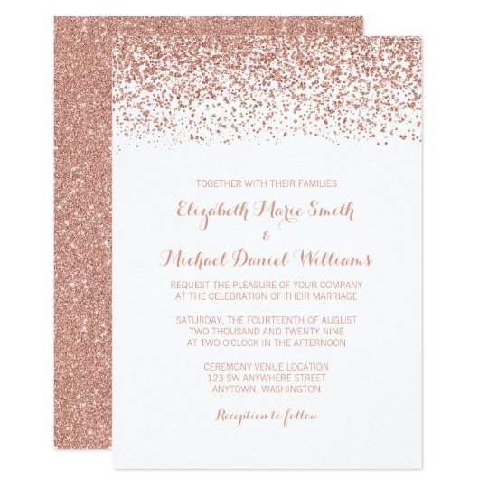Modern Faux Rose Gold Glitter Wedding Invitations Zazzle Com