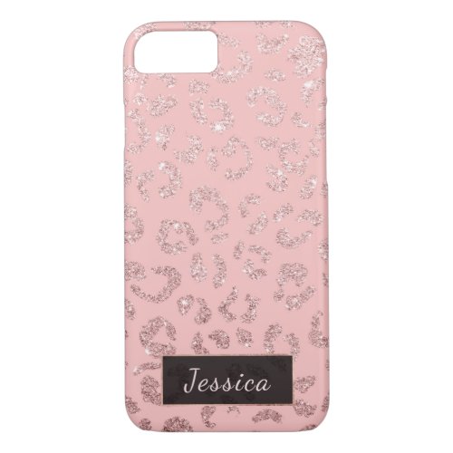 Modern faux rose gold leopard ombre pink monogram iPhone 87 case