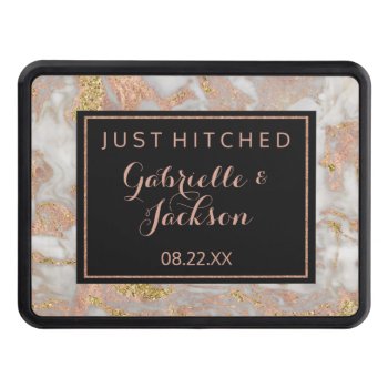Modern Faux Rose Gold Marble Just Hitched Wedding Hitch Cover by ClipartBrat at Zazzle