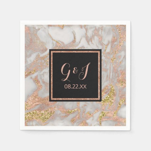 Modern Faux Rose Gold Marble Monogram Wedding Napkins