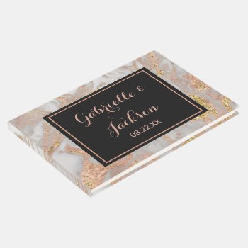 Modern Faux Rose Gold Marble Personalized Wedding Guest Book by ClipartBrat at Zazzle