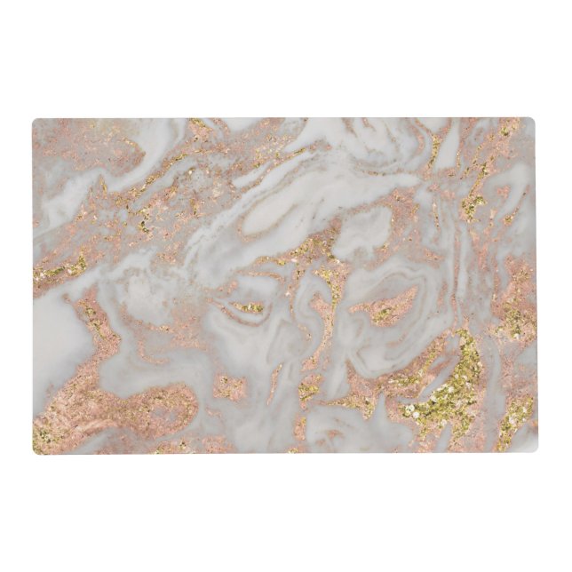 Modern Faux Rose Gold Marble Swirl Chic Placemat (Front)