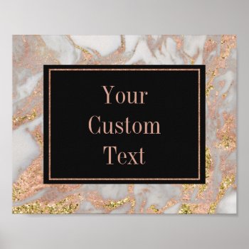 Modern Faux Rose Gold Marble Swirl Custom Text Poster by ClipartBrat at Zazzle