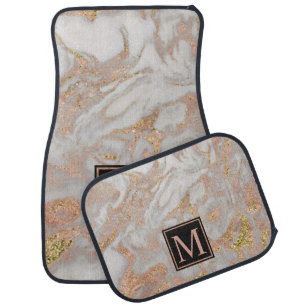 Modern Faux Rose Gold Marble Swirl Monogram Car Mat