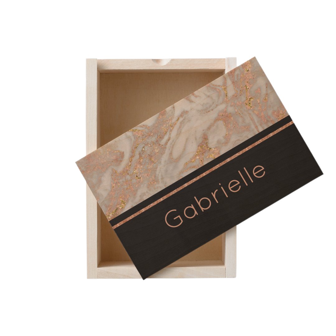 Modern Faux Rose Gold Marble Swirl Monogram Wooden Keepsake Box Zazzle