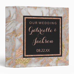 Modern Faux Rose Gold Marble Wedding Photo Album 3 Ring Binder