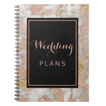 Modern Faux Rose Gold Marble Wedding Planner Notebook by ClipartBrat at Zazzle