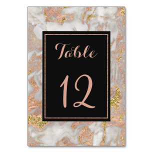 Modern Faux Rose Gold Marble Wedding Table Number