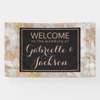 Modern Faux Rose Gold Marble Wedding Welcome Banner by ClipartBrat at Zazzle