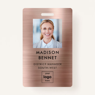 Modern Faux Rose Gold Metallic Corporate Photo Badge