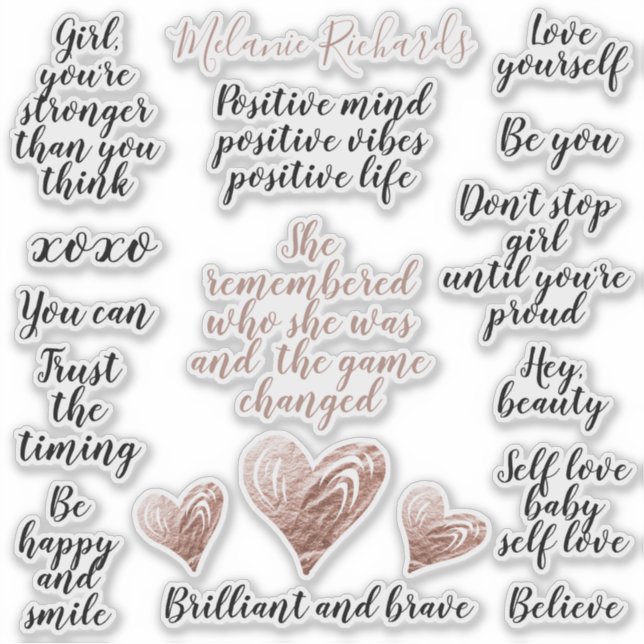 Modern Faux Rose Gold Motivational Quotes Pack Sticker (Front)